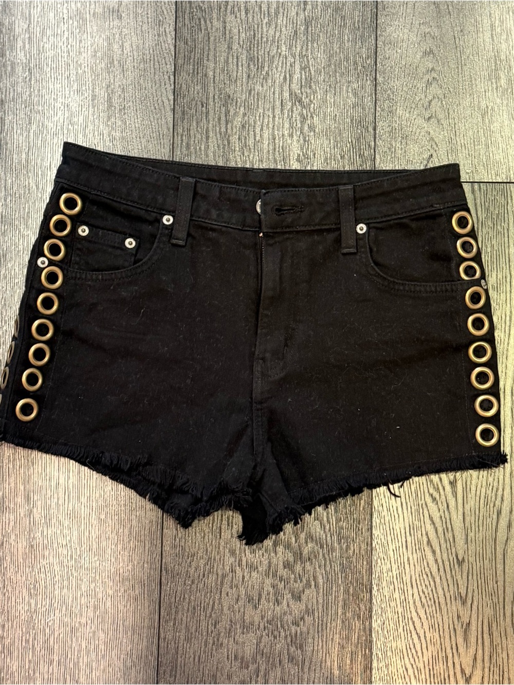 Carmar Black Denim Shorts with Gold Grommet Trim
